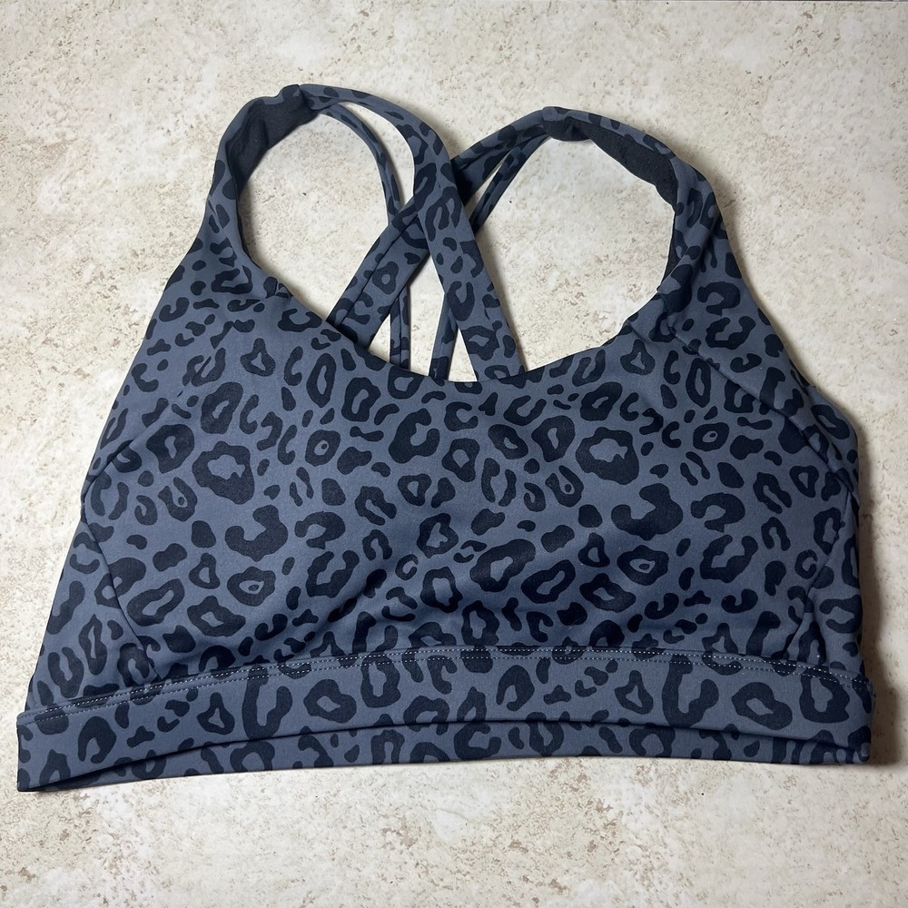 RUNNING GIRL Strappy Sports Bra Medium M Charcoal Gray Leopard Animal Print Yoga